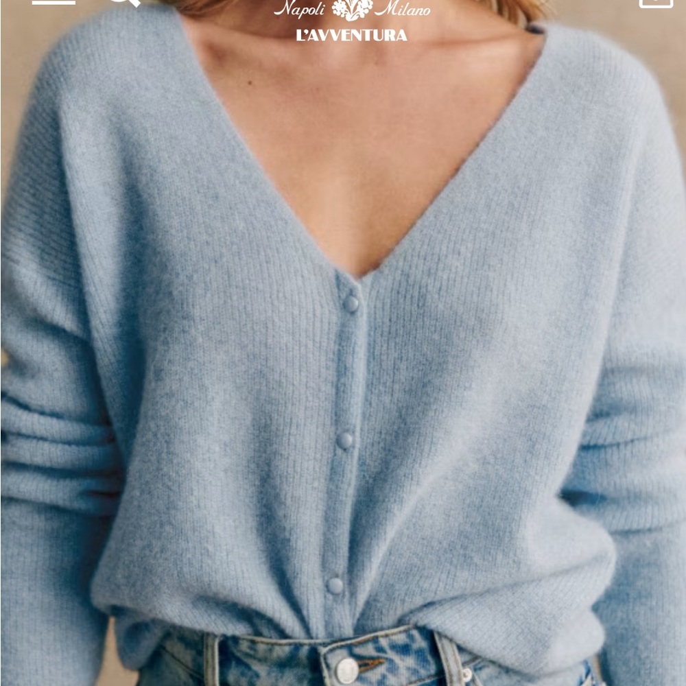 Sezane Blue V-Neck Button Cardigan - Picture 2 of 5